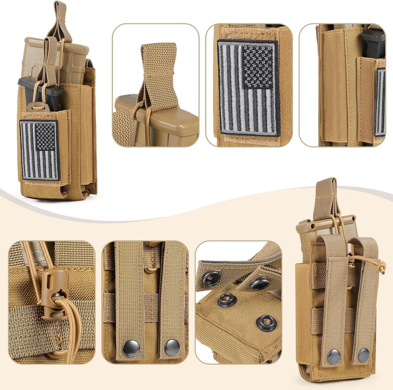 FRTKK حقيبة مجلات مولي مفتوحة من نوع فردي/ثنائي/ثلاثي لـ 5.56 مم M4 M16 AK AR Glock M1911 9 مم مع شارة علم الولايات المتحدة - Image 1
